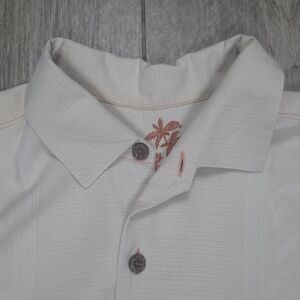 Tommy Bahama Men’s Silk Blend  Shirt Short Sleeve Button Front Beige Floral XL